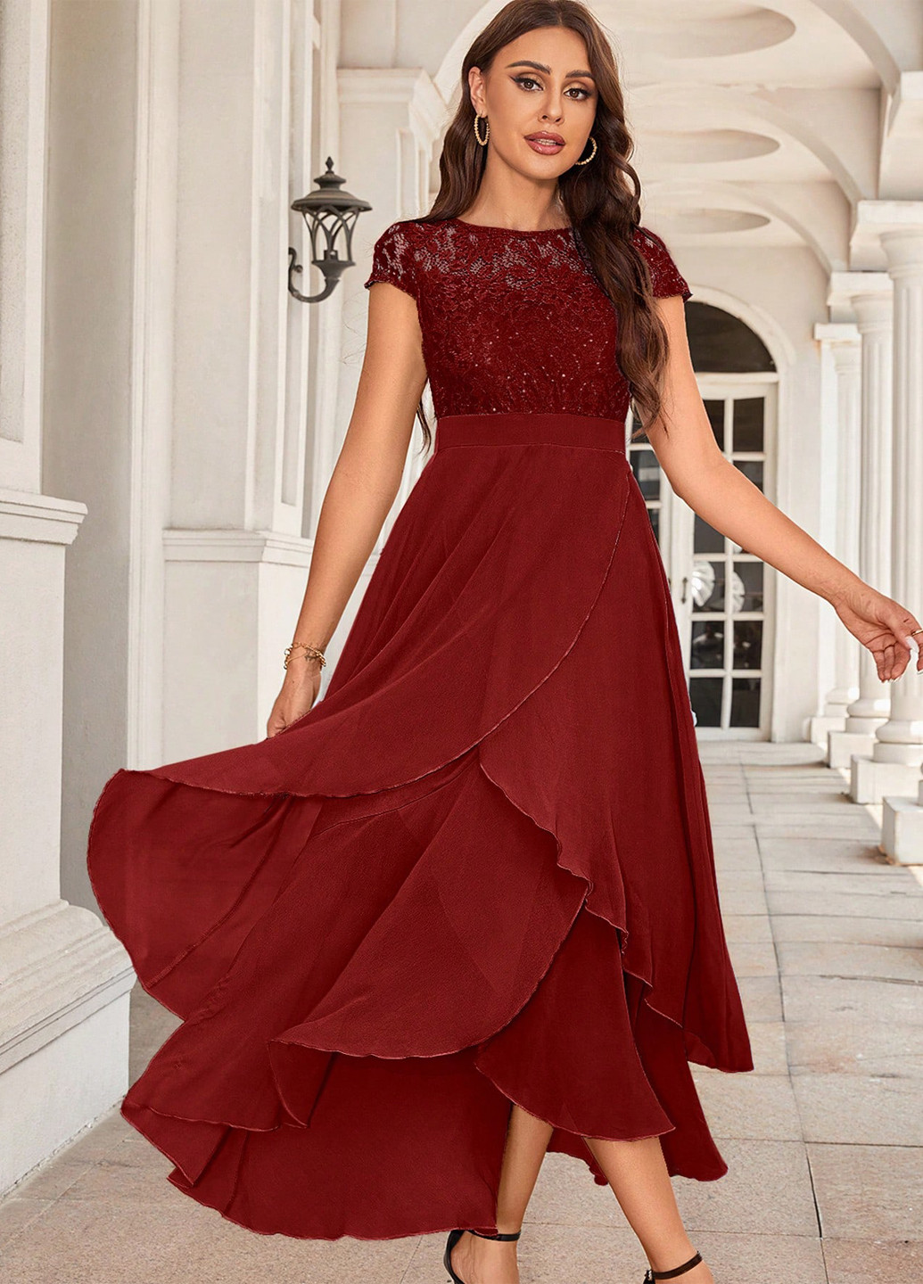 Бордовое вечернее, праздничный платье а-силуэт SHEIN однотонное