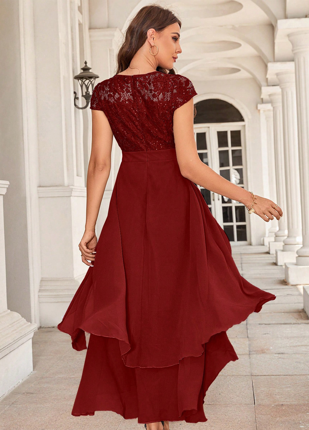 Бордовое вечернее, праздничный платье а-силуэт SHEIN однотонное