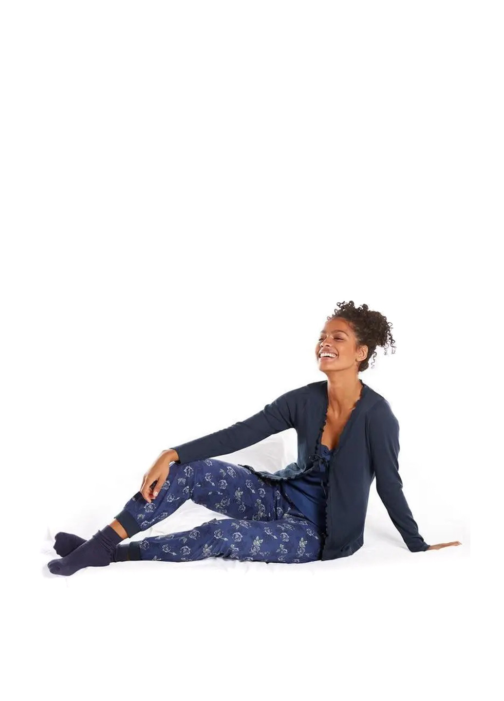 Синя всесезон піжама (кардиган, майка, штани) кофта + футболка + брюки Esmara