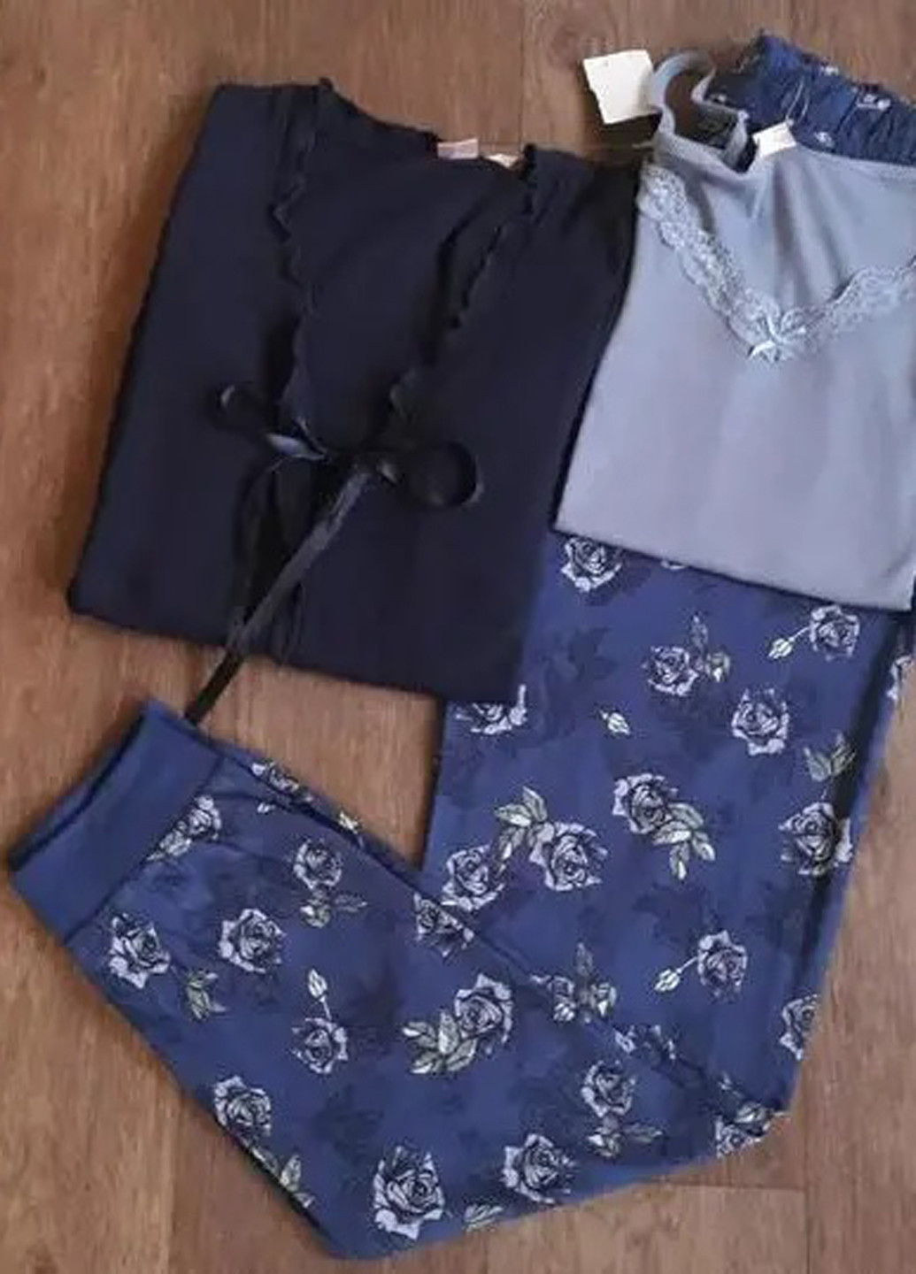 Синя всесезон піжама (кардиган, майка, штани) кофта + футболка + брюки Esmara