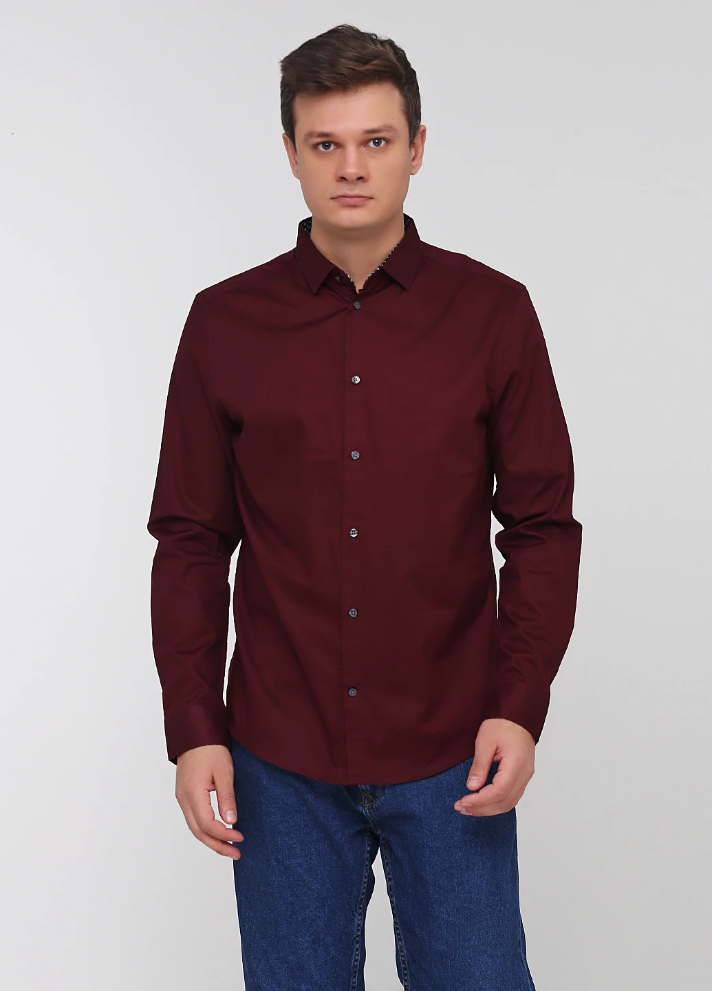 Темно-бордовая рубашка однотонная H&M