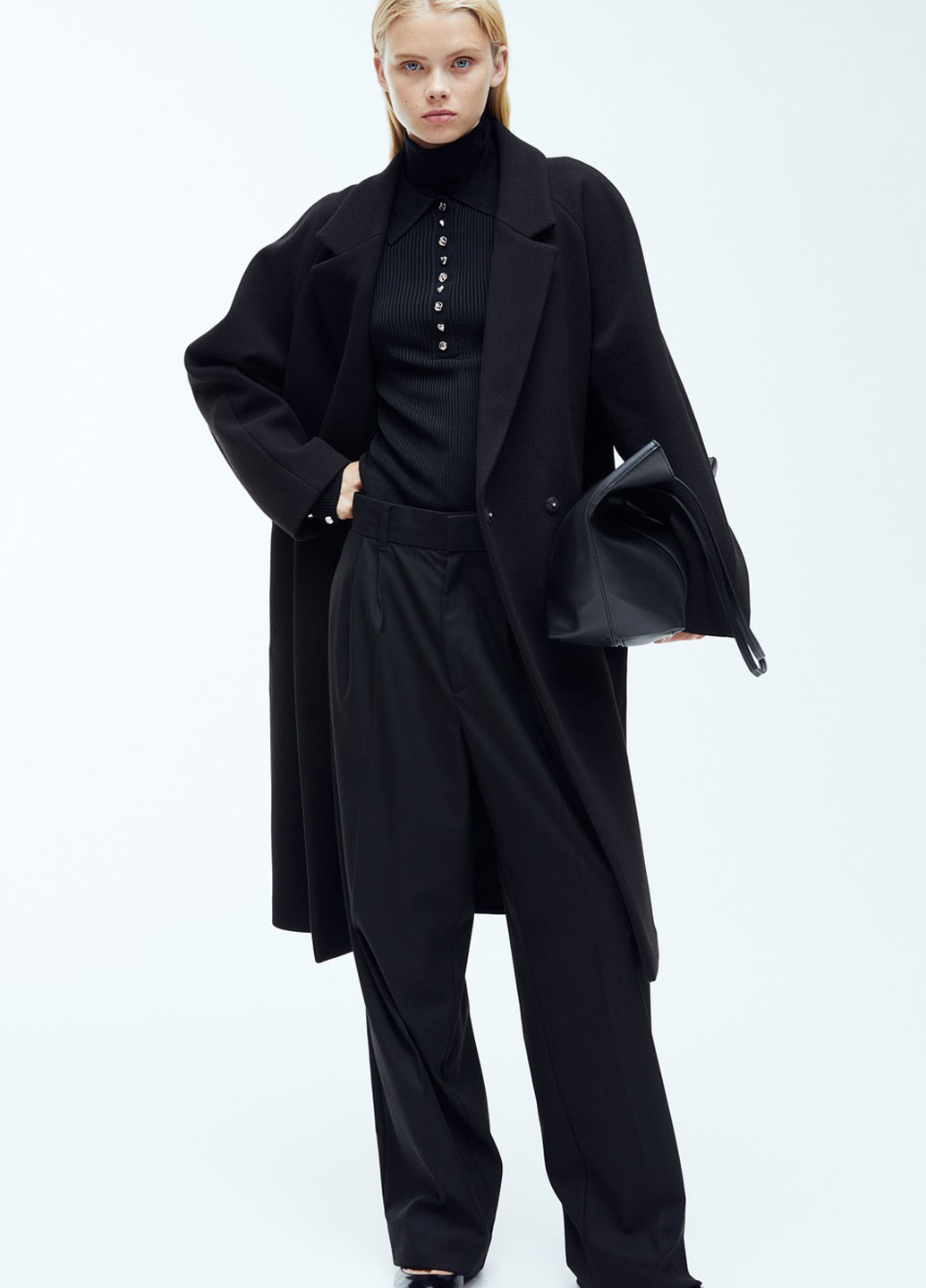 Черное демисезонное Пальто оверсайз H&M