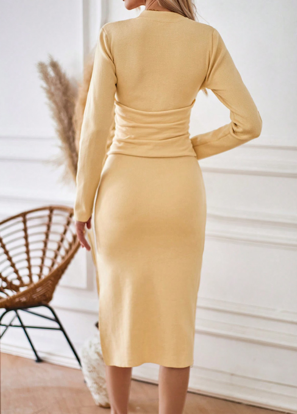 Желтое кэжуал платье а-силуэт SHEIN однотонное