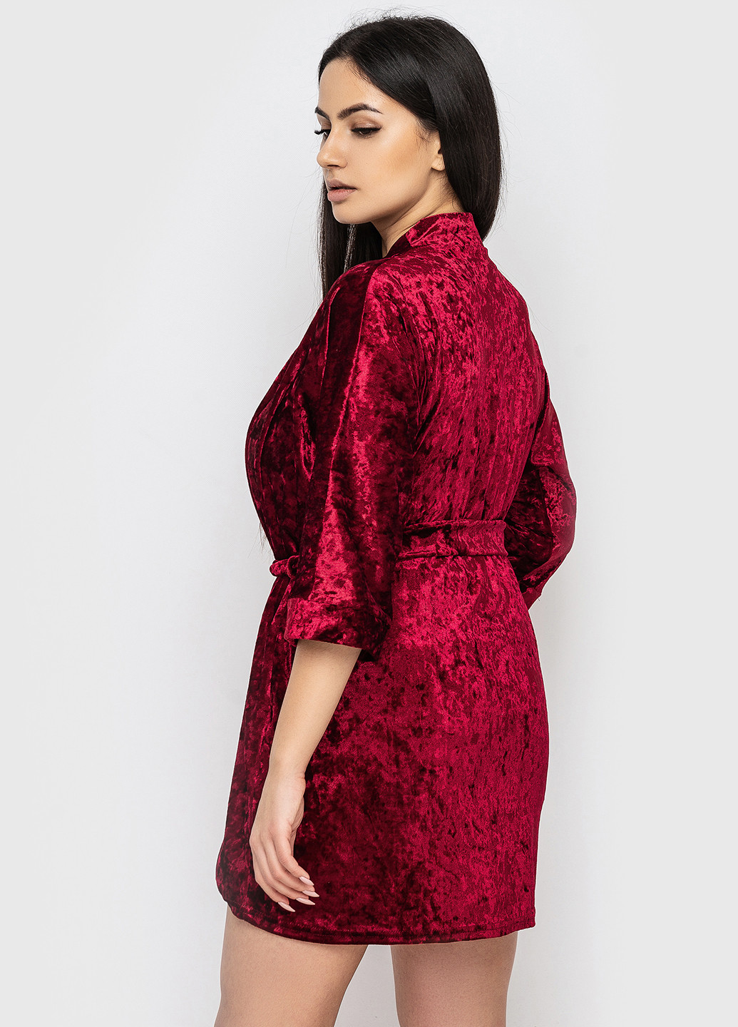 Бордовый демисезонный комплект (топ, шорты, халат) Ghazel