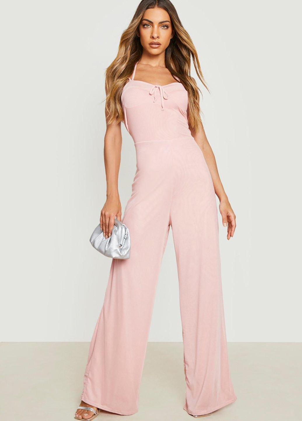 Комбінезон Boohoo комбінезон-брюки однотонний рожевий кежуал поліестер