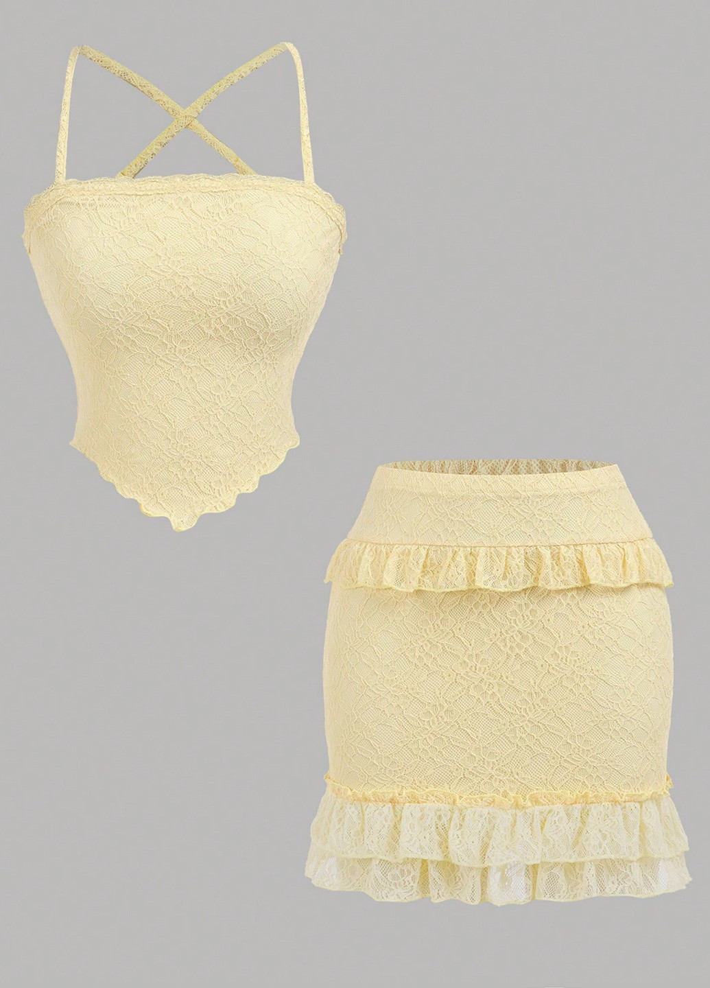 Желтый летний костюм (топ, юбка) SHEIN