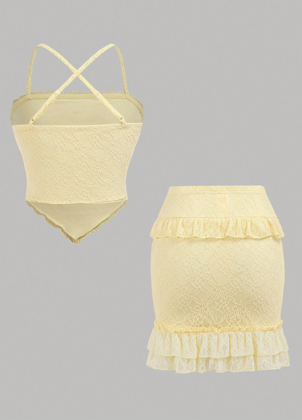 Желтый летний костюм (топ, юбка) SHEIN