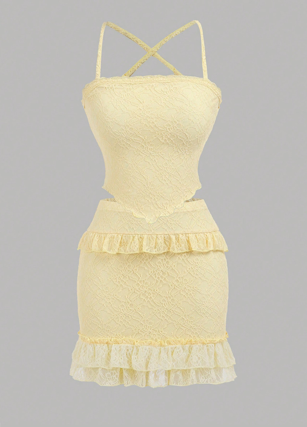 Желтый летний костюм (топ, юбка) SHEIN