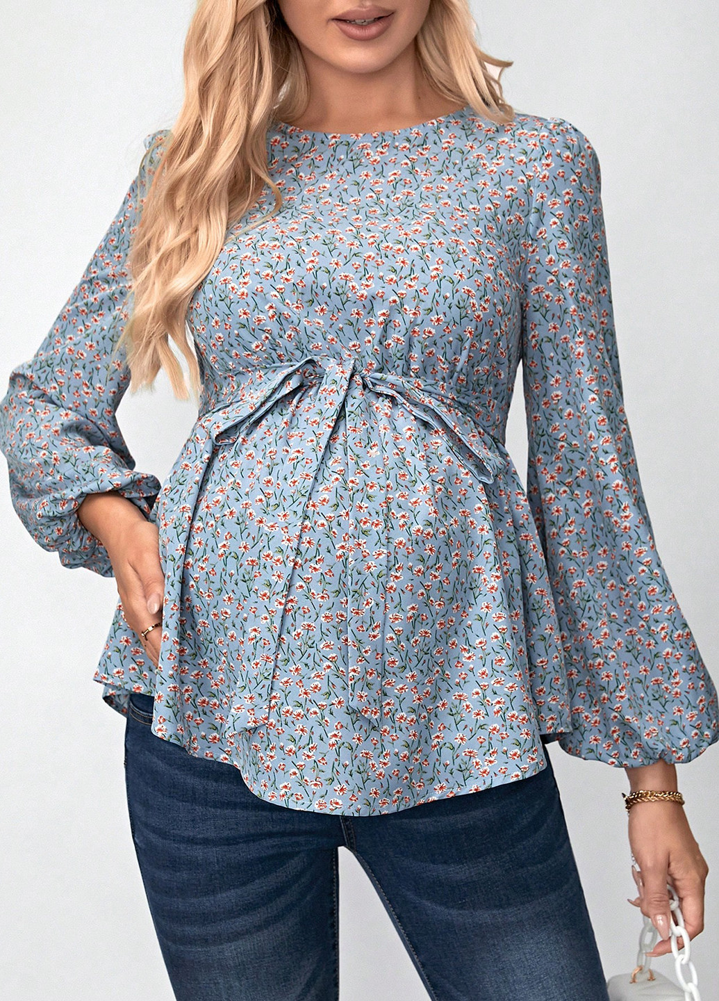 Сіро-синя блуза для вагітних з баскою SHEIN