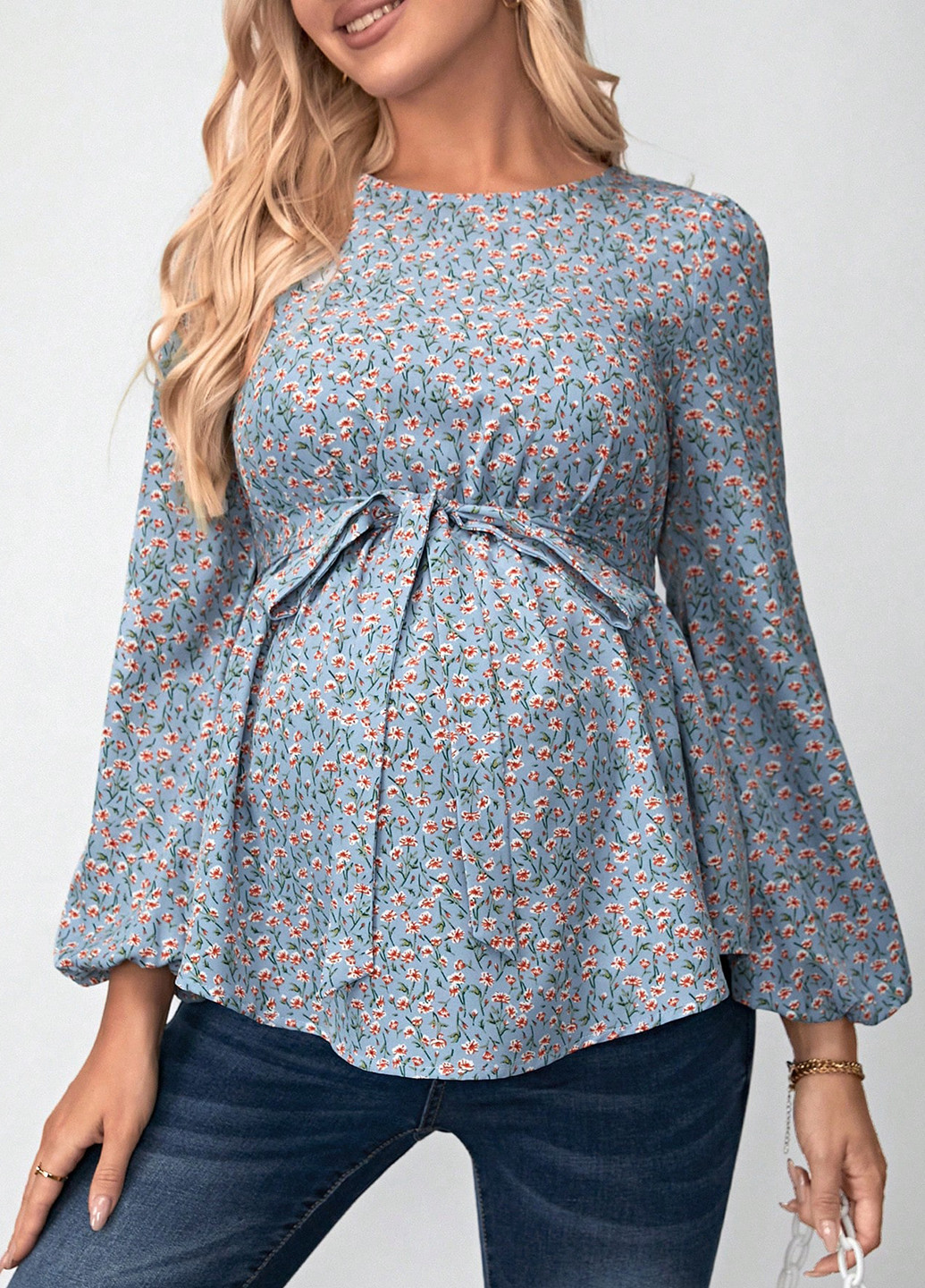 Сіро-синя блуза для вагітних з баскою SHEIN