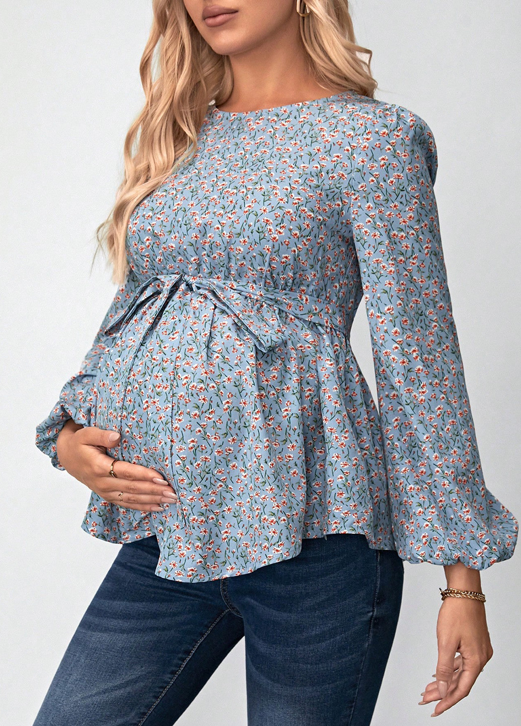 Сіро-синя блуза для вагітних з баскою SHEIN