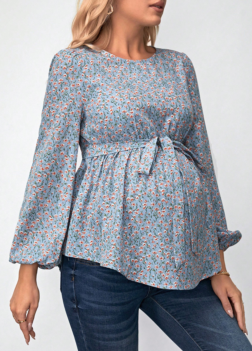 Сіро-синя блуза для вагітних з баскою SHEIN