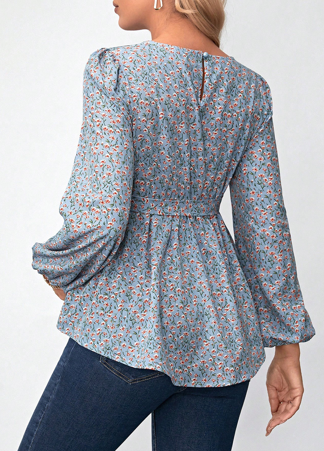 Сіро-синя блуза для вагітних з баскою SHEIN