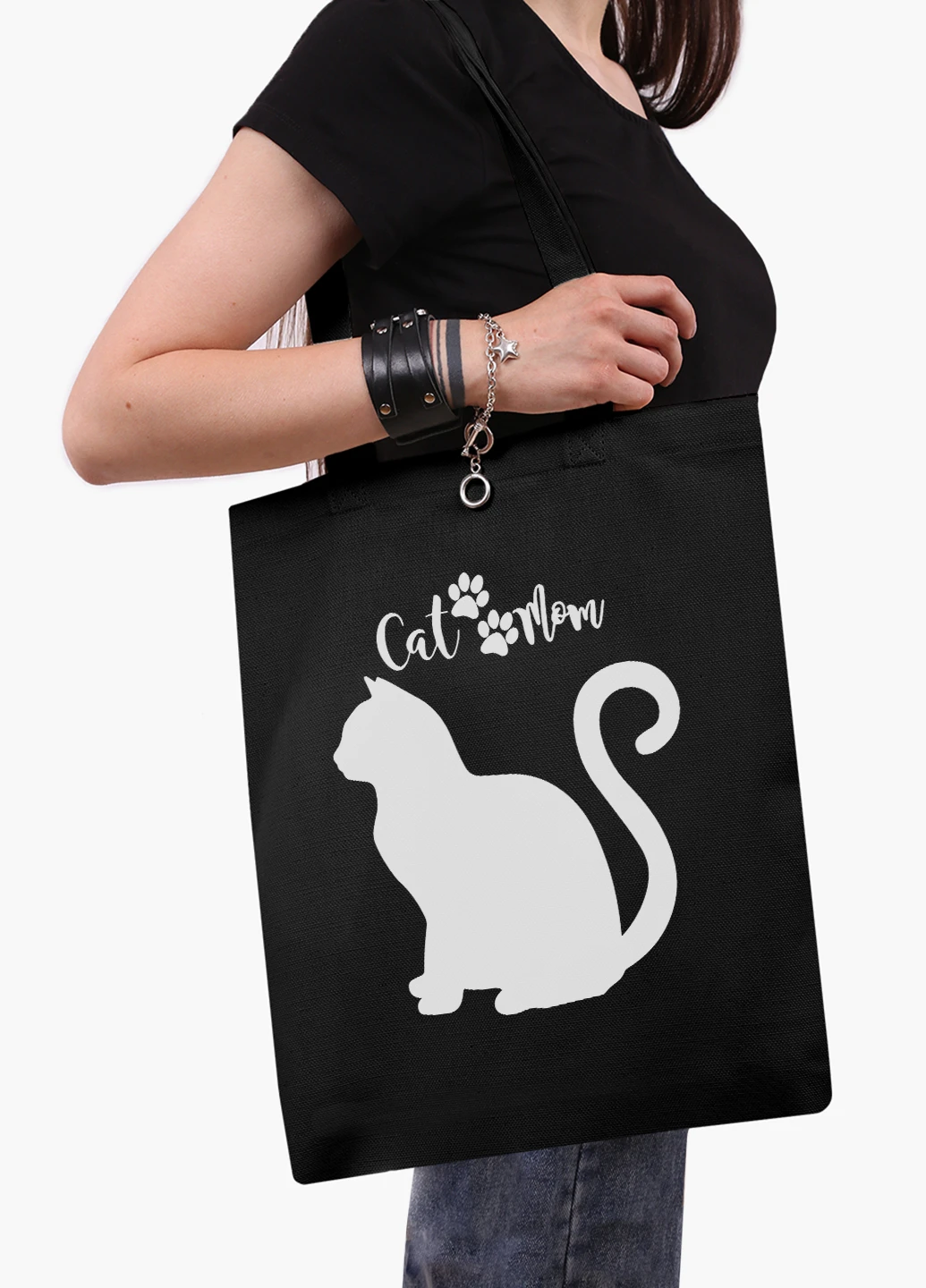 Еко сумка шоппер чорна Cat Mom (9227-2840-BK-1) Еко сумка шоппер чорна 41*35 см MobiPrint (221683054)