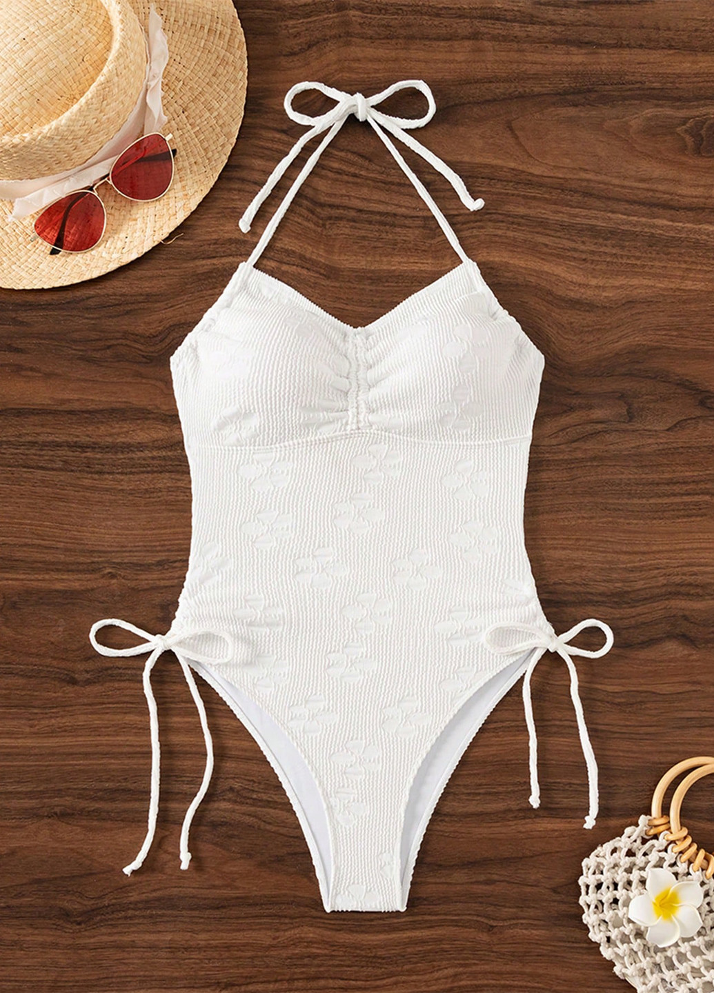 Білий літній купальник суцільний, майо SHEIN