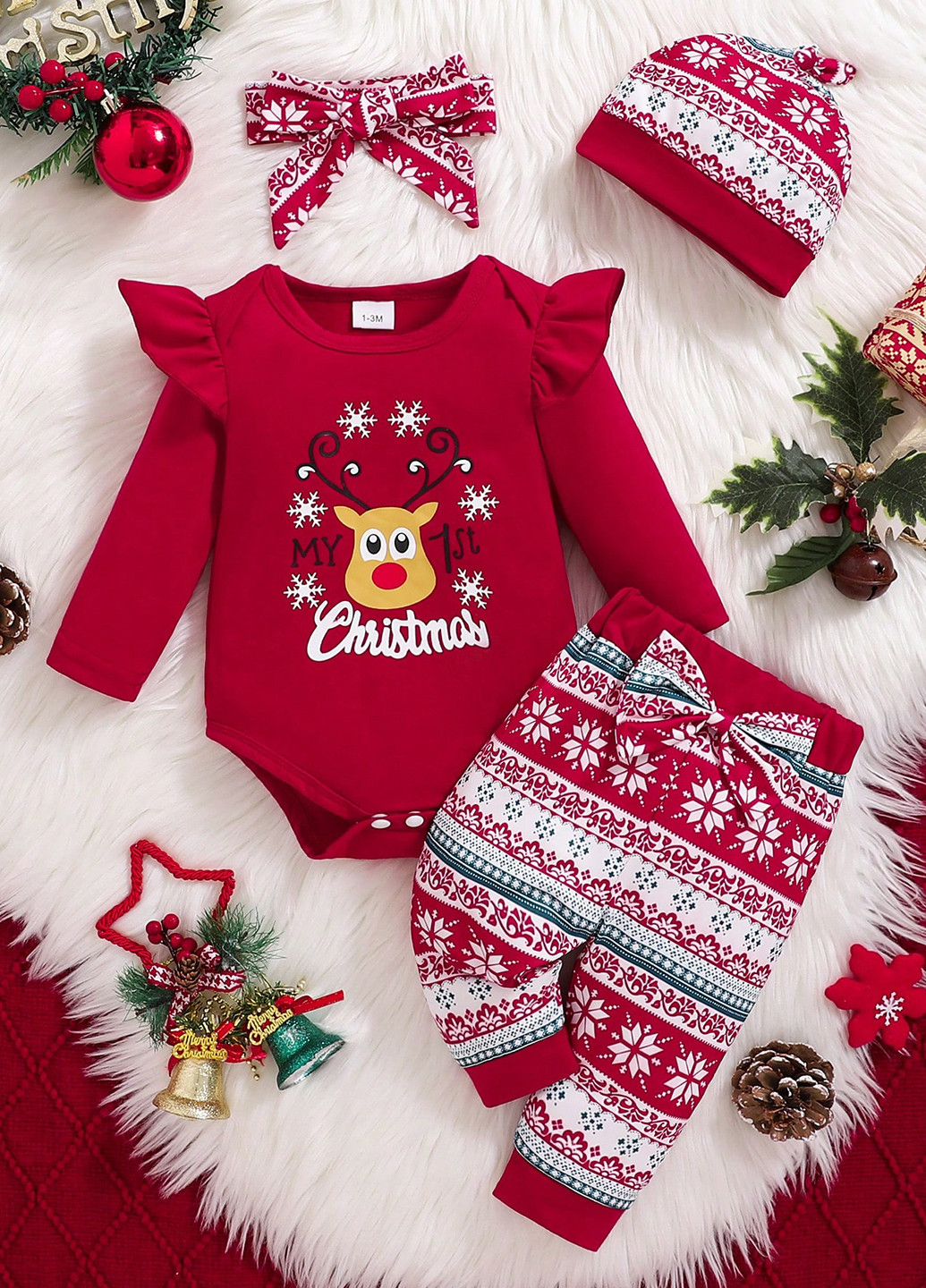 Червоний зимній костюм (боді, штани) брючний SHEIN