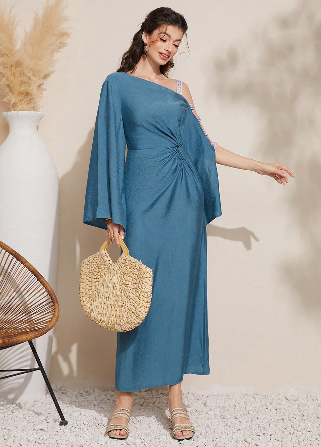 Синее праздничный платье футляр SHEIN однотонное