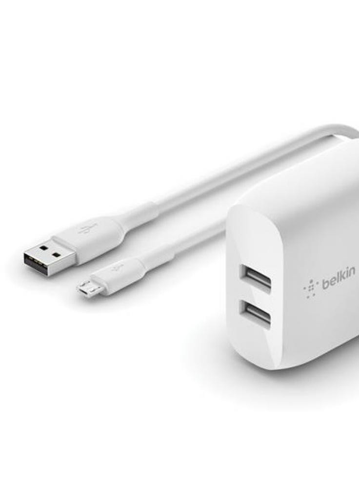 Зарядний пристрій Home Charger (24W) DUAL USB 2.4A, MicroUSB 1m, white (WCE001VF1MWH) Belkin (216637915)