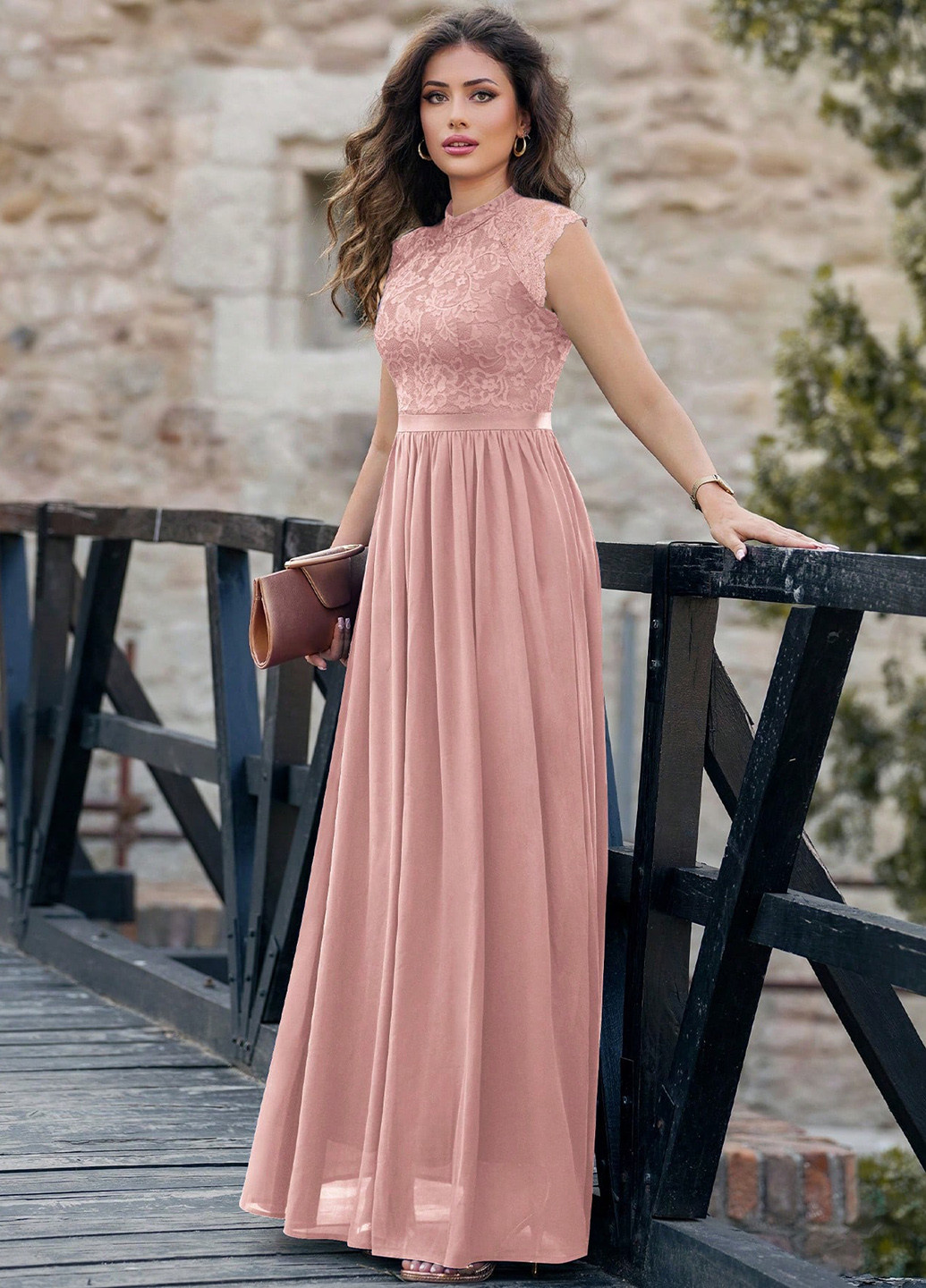 Світло-рожева коктейльна, вечірня сукня кльош SHEIN однотонна