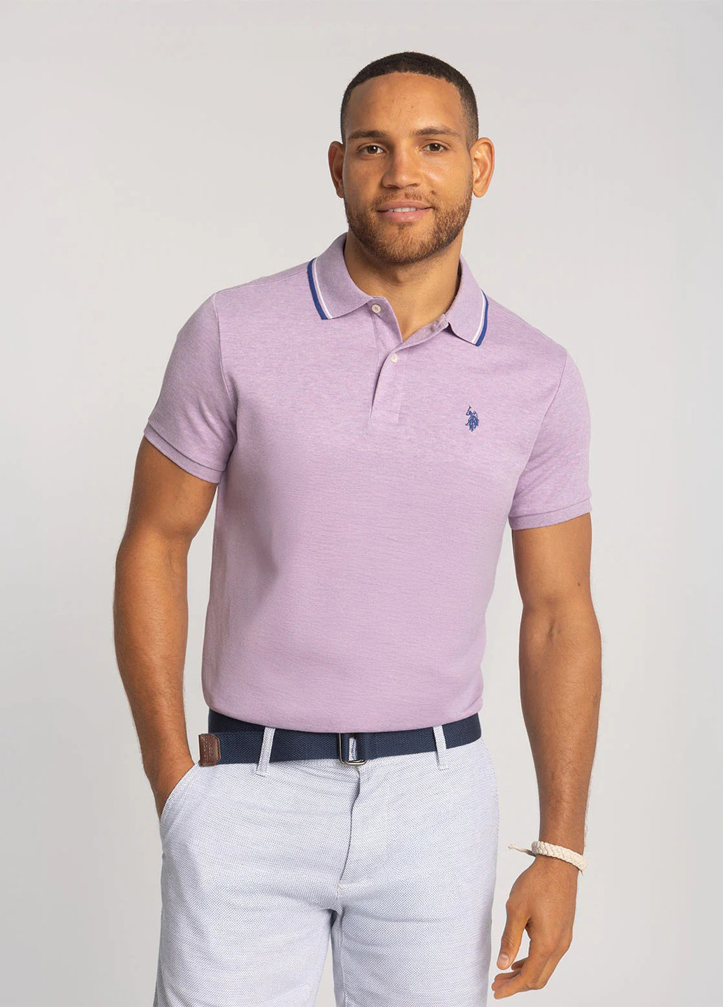 Лиловая футболка-поло для мужчин U.S. Polo Assn. однотонная