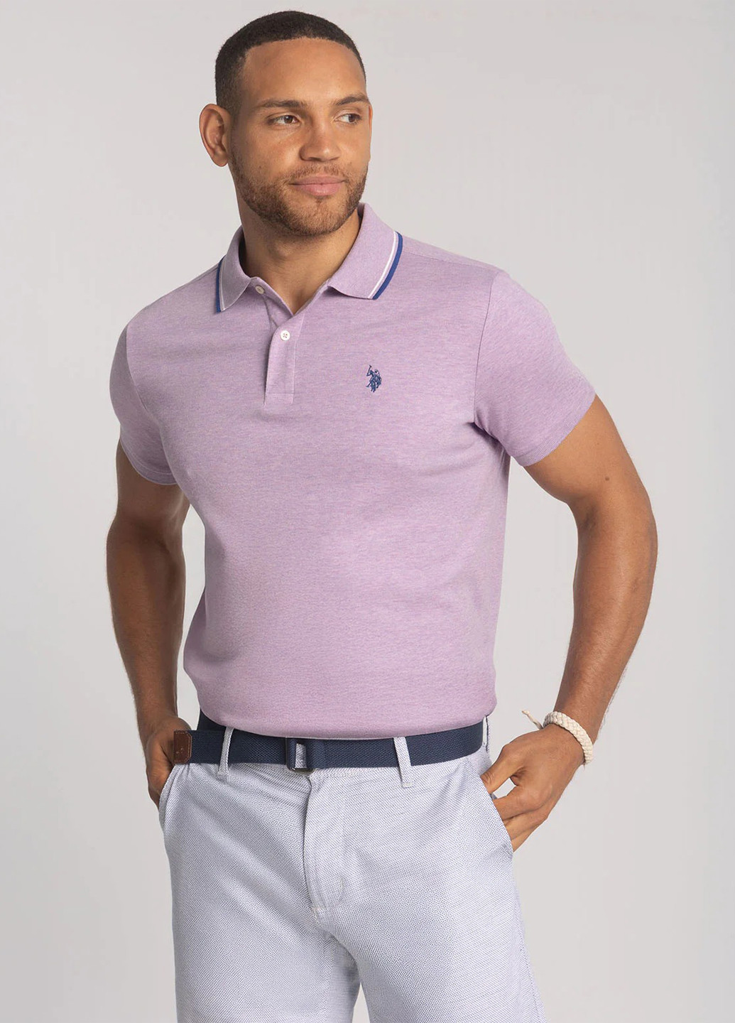 Лиловая футболка-поло для мужчин U.S. Polo Assn. однотонная