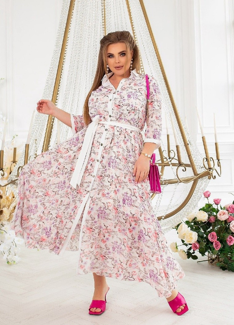 Молочное кэжуал платье женское Sofia с цветочным принтом