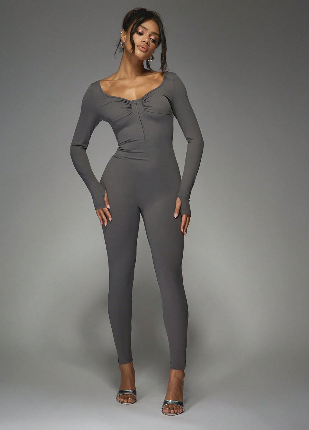 Комбінезон SHEIN комбінезон-брюки однотонний сірий спортивний, кежуал поліамід