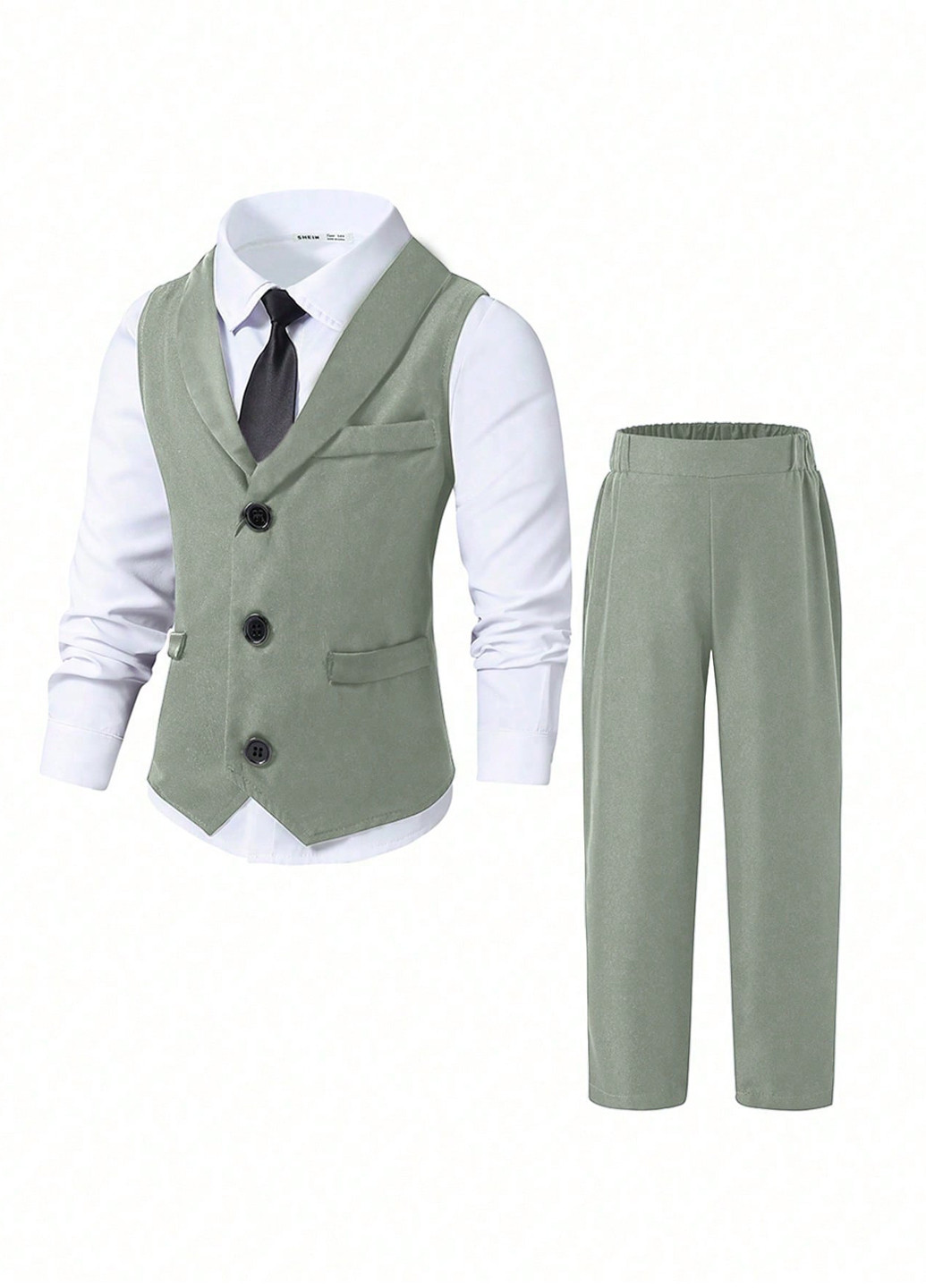 Оливковый демисезонный костюм (жилет, брюки) SHEIN