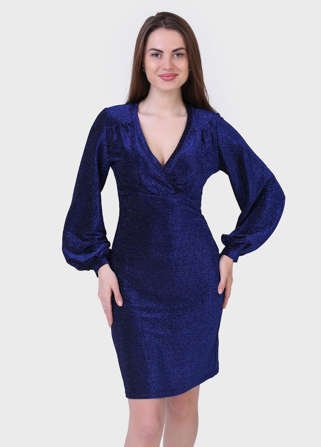 Синя коктейльна сукня на запах Kristina Mamedova однотонна