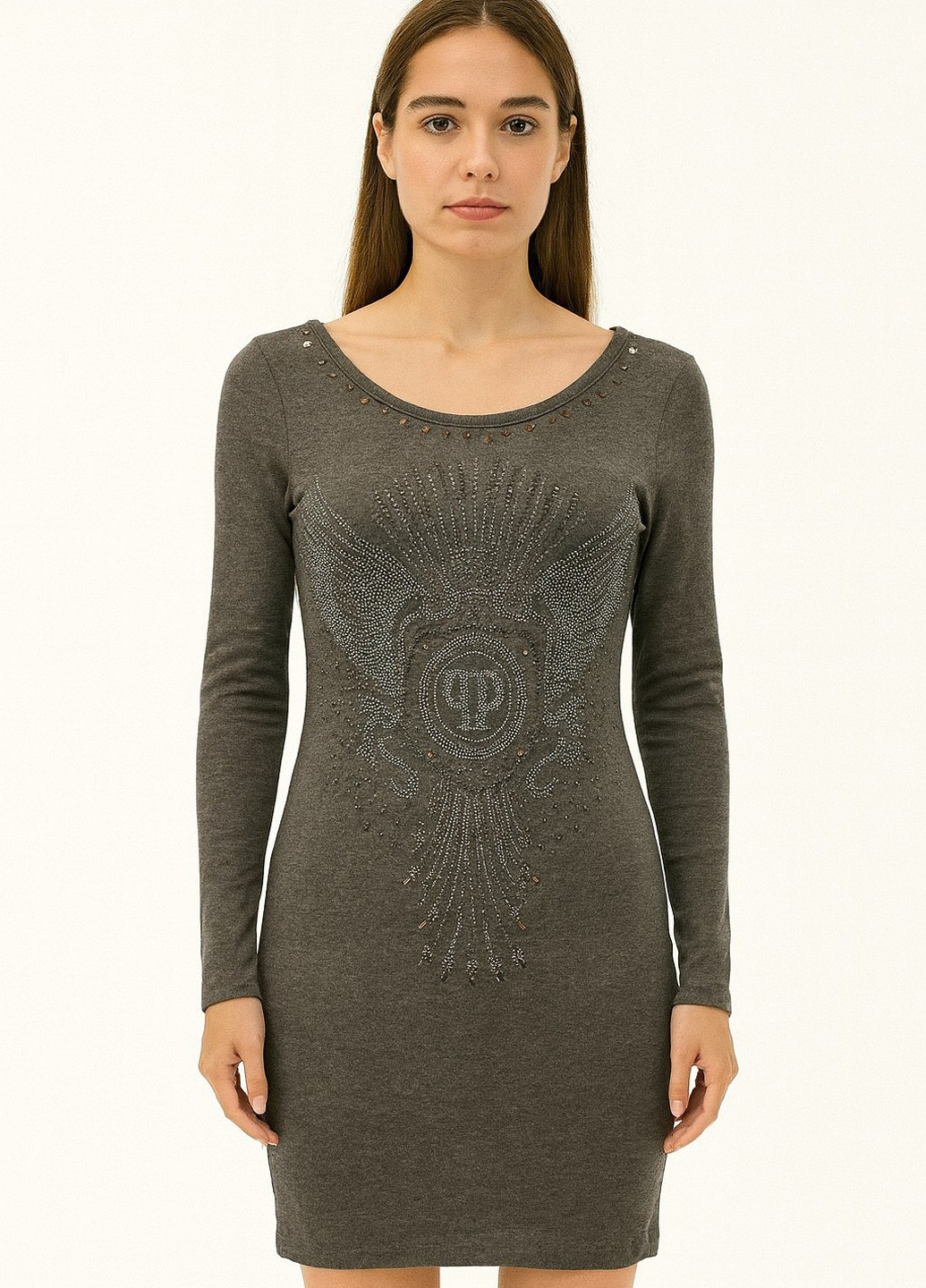 Серое кэжуал платье силуэтная Sassofono меланжевое