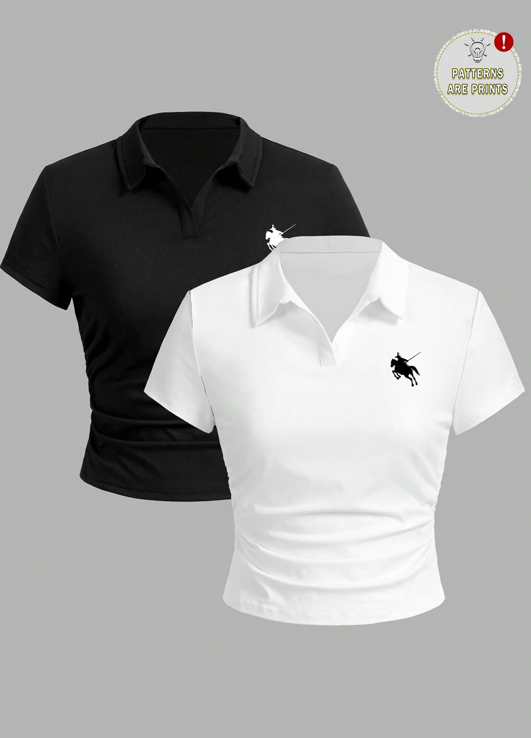 Черно-белая женская футболка-поло (2 шт.) SHEIN с рисунком