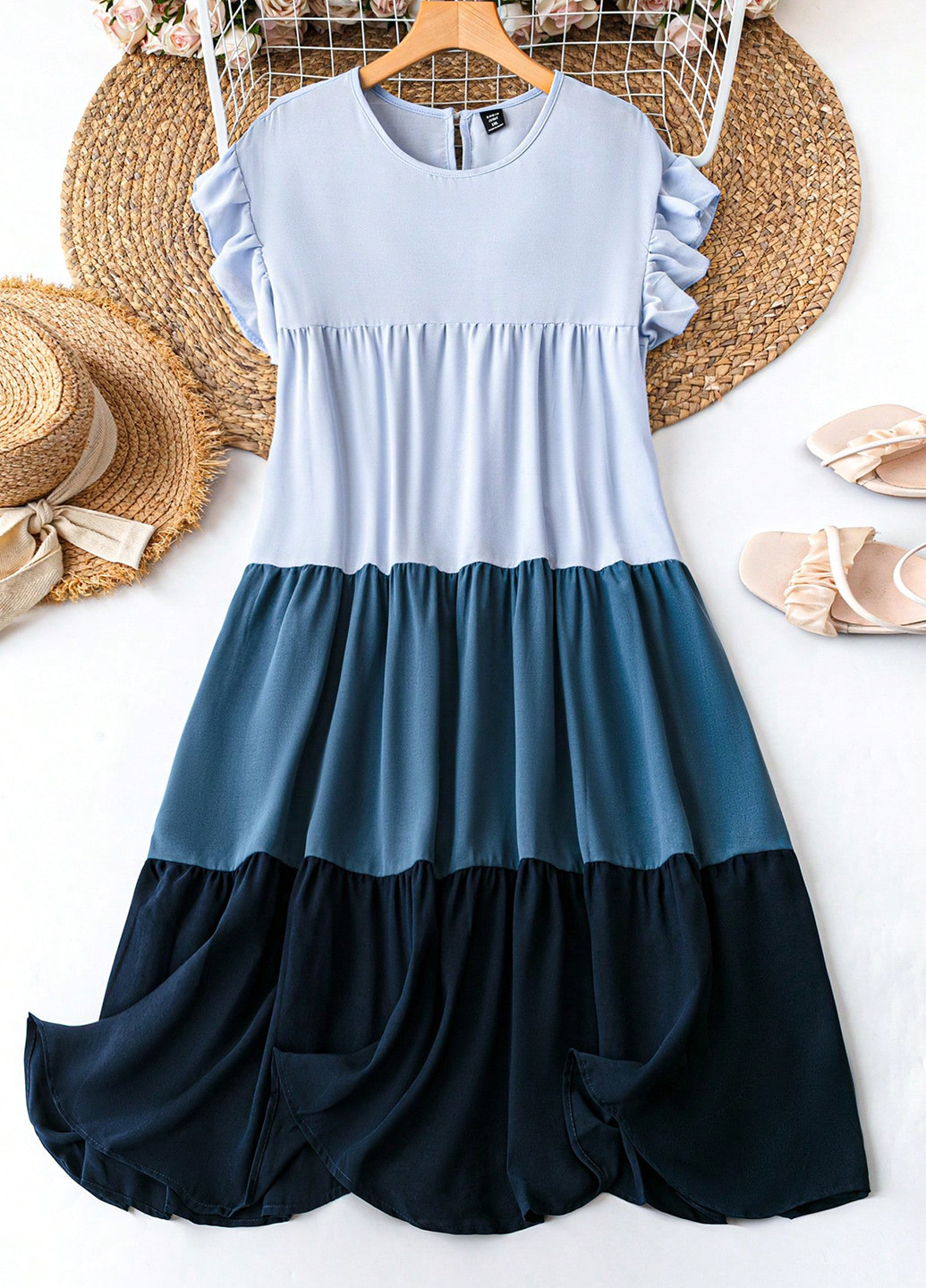 Синя кежуал сукня а-силует SHEIN колор блок