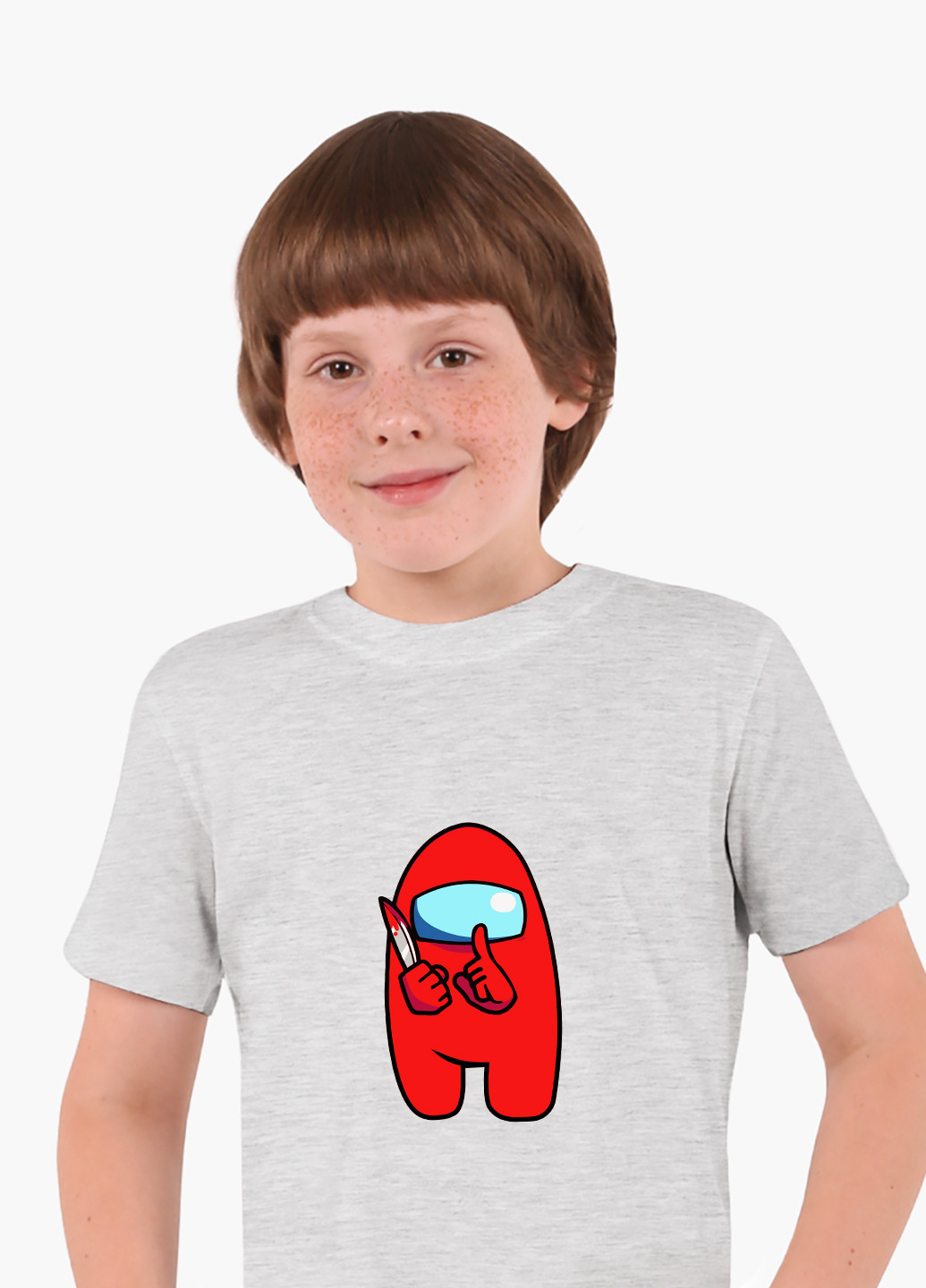 Світло-сіра демісезонна футболка дитяча амонг ас червоний (among us red) (9224-2417) MobiPrint