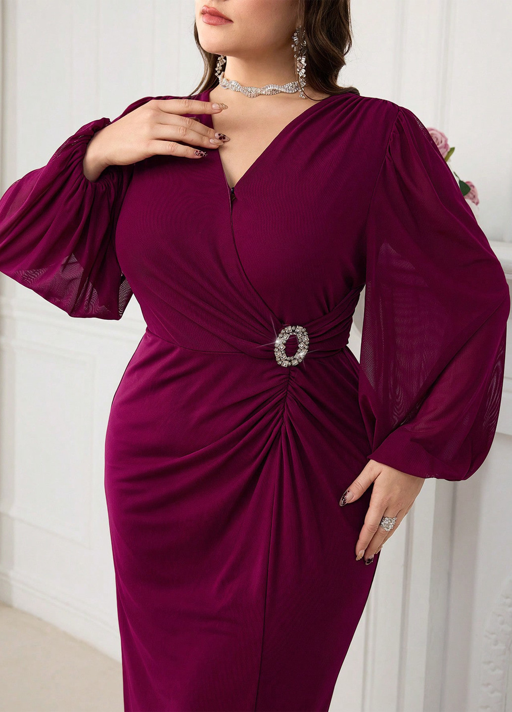 Бордова святковий, вечірня сукня футляр SHEIN однотонна