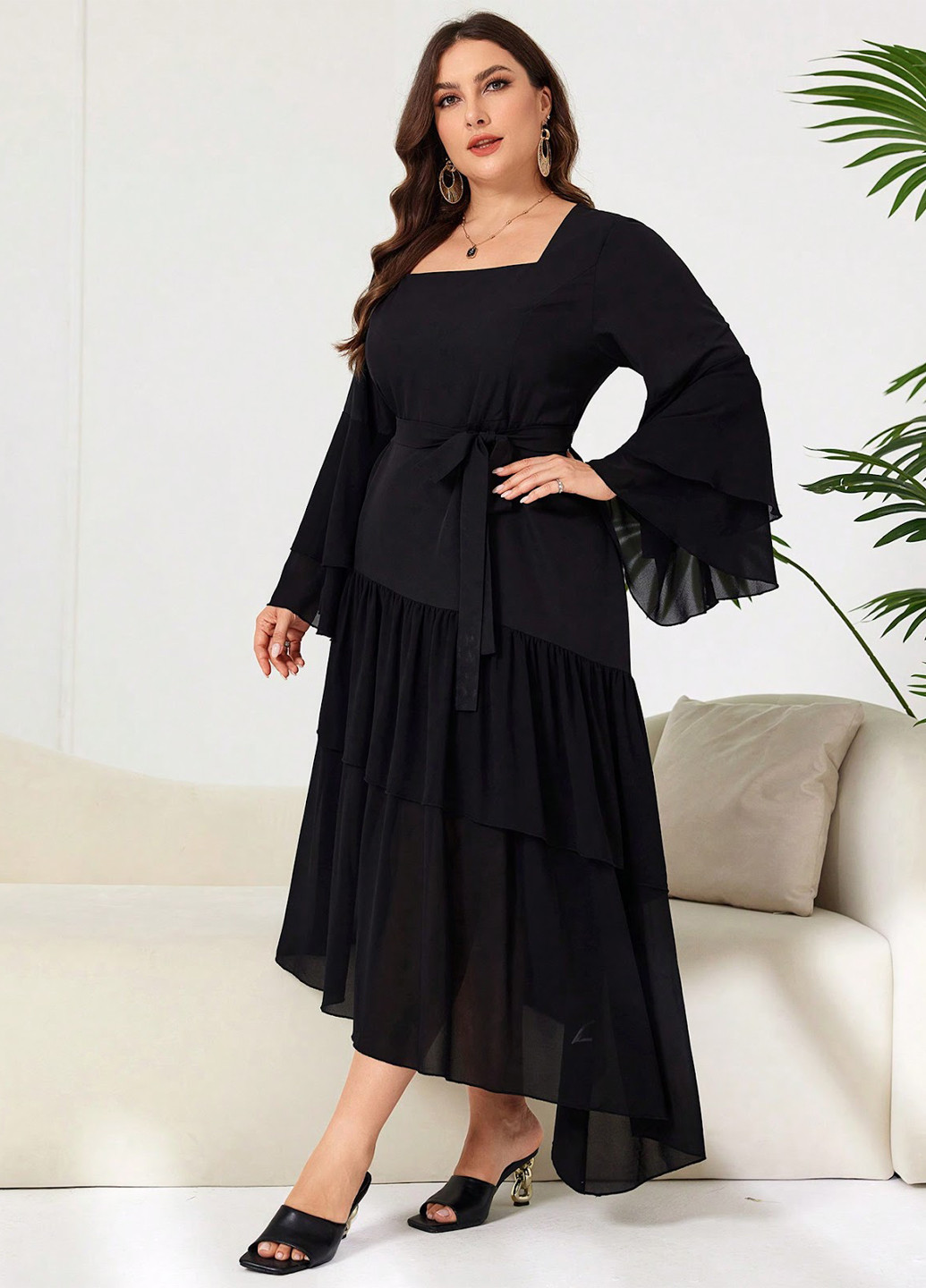 Чорна вечірня, кежуал сукня а-силует SHEIN однотонна