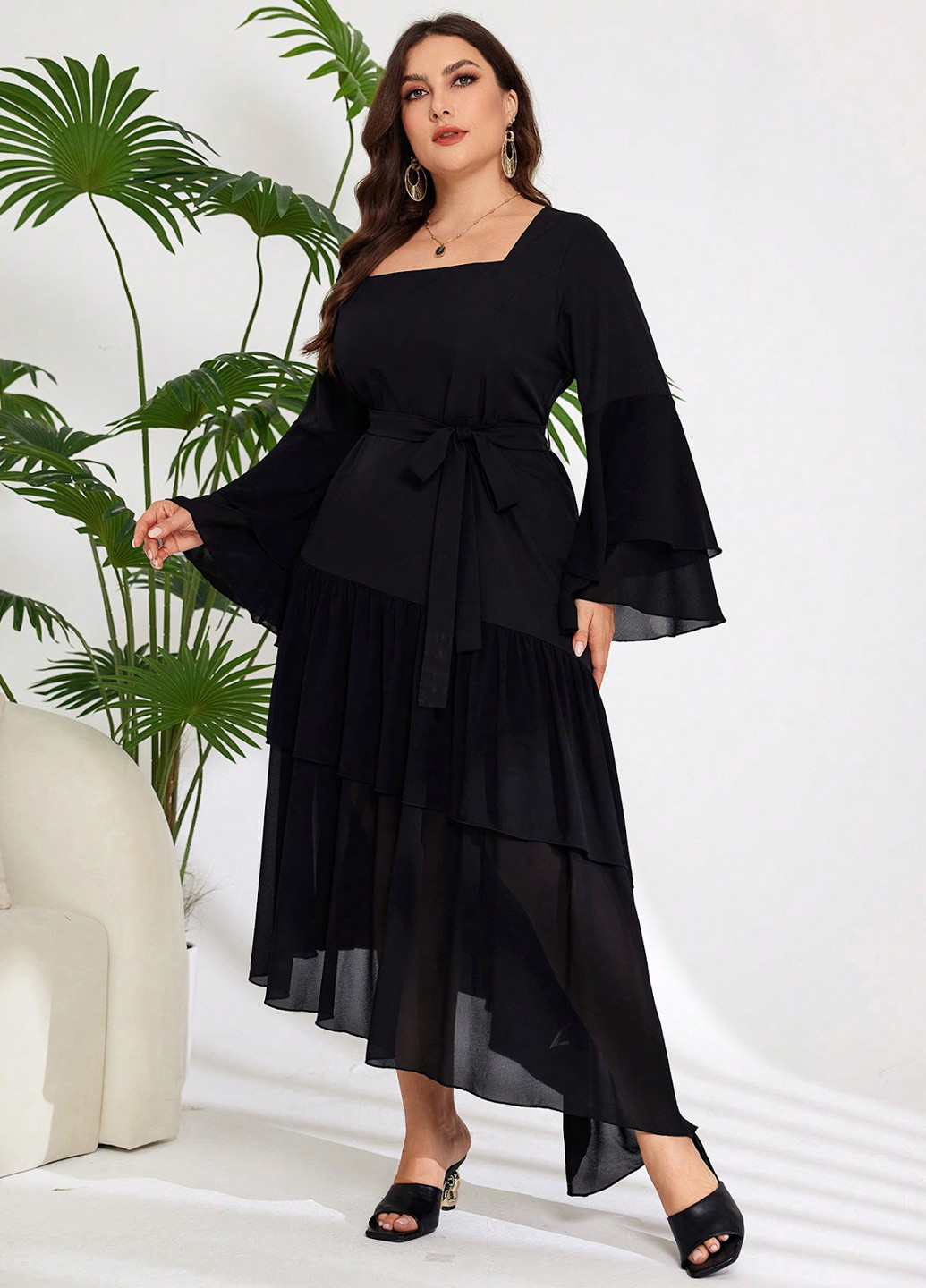 Чорна вечірня, кежуал сукня а-силует SHEIN однотонна