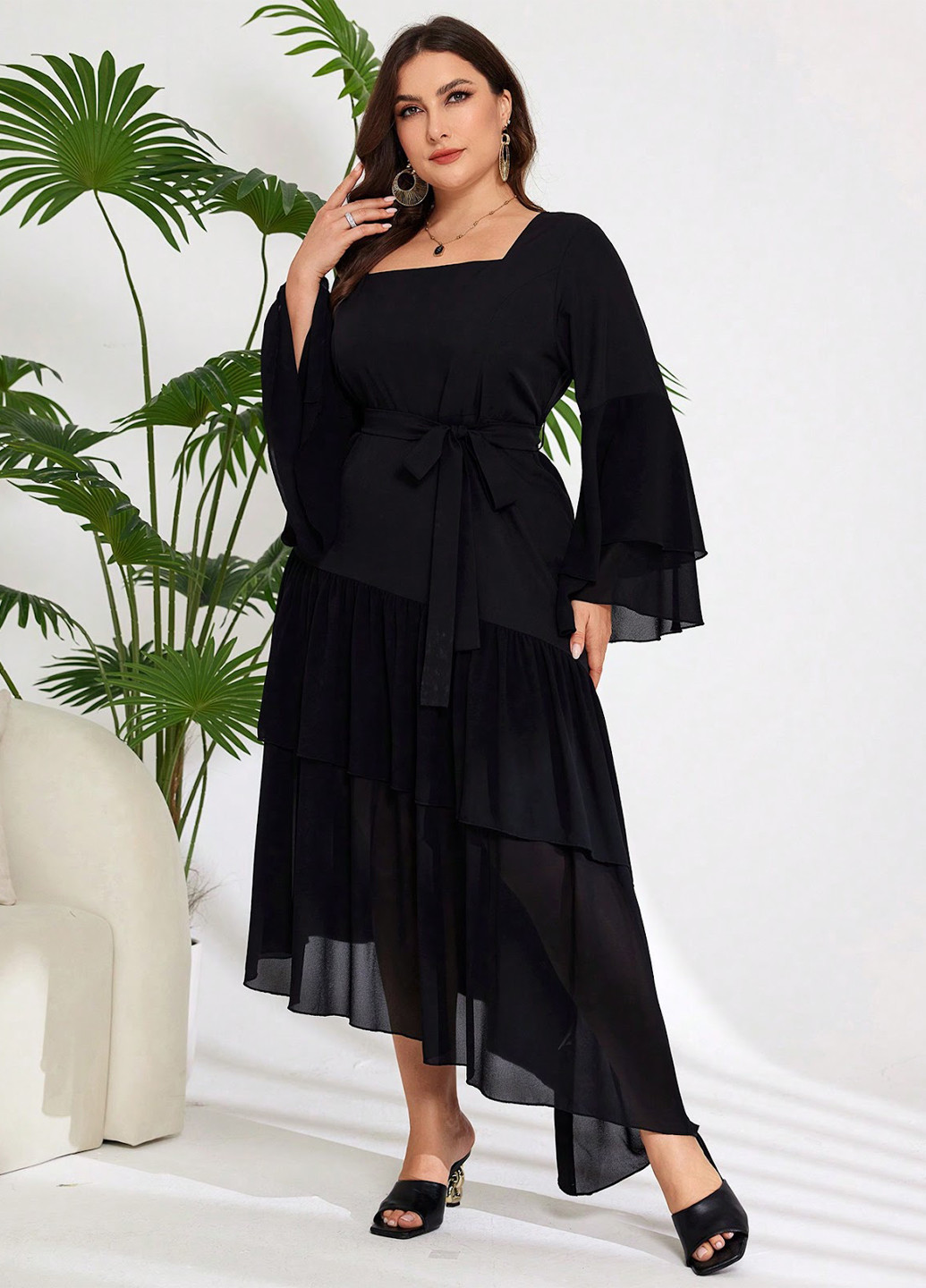 Чорна вечірня, кежуал сукня а-силует SHEIN однотонна