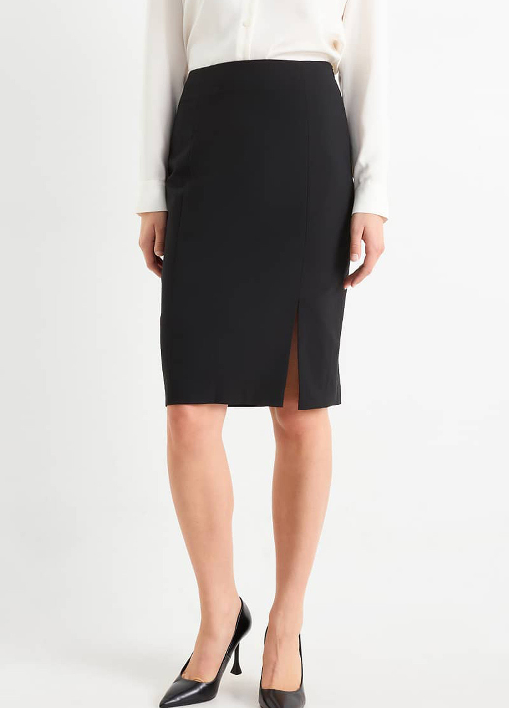 Черная офисная однотонная юбка C&A карандаш