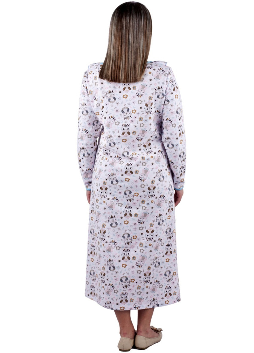 Ночная рубашка тёплая длинная Пані Яновська СН-02 анималистичная комбинированная домашняя футер