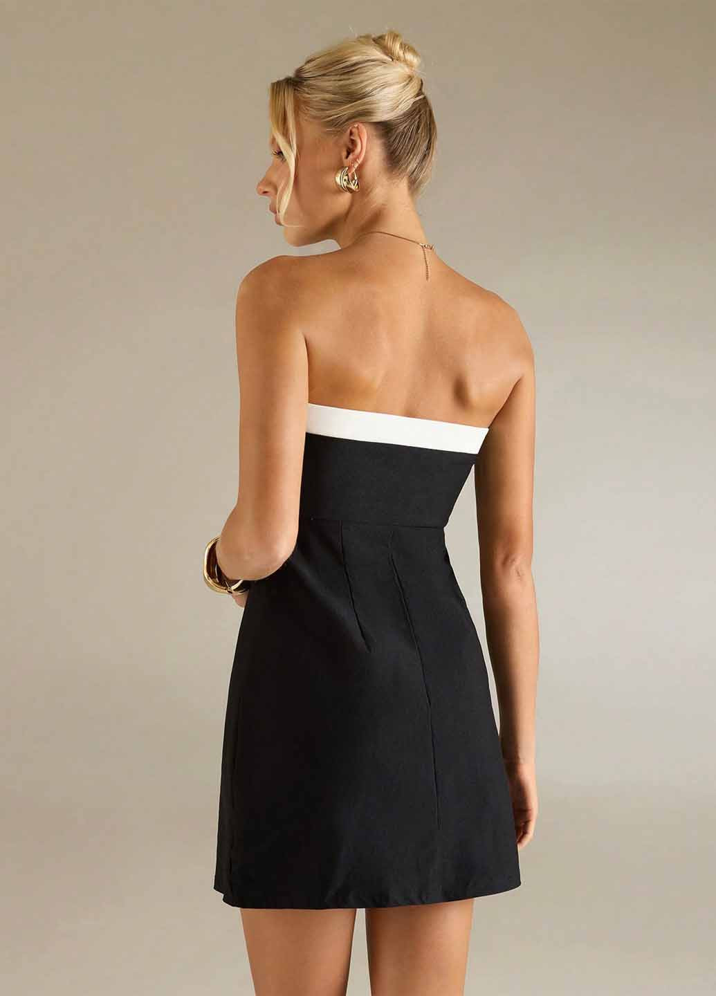 Черно-белое коктейльное, вечернее платье бандо SHEIN колор блок