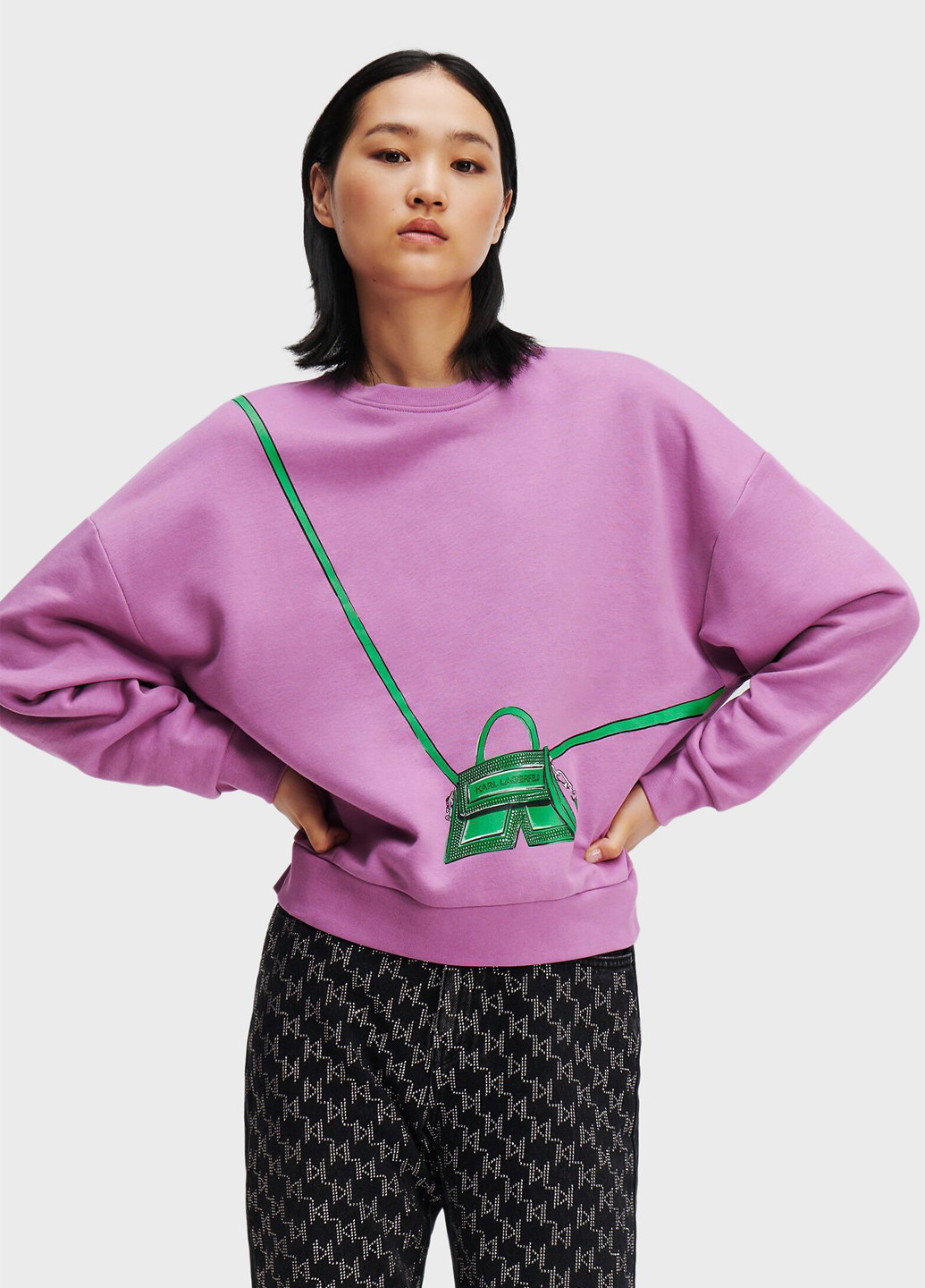 Бузковий світшот Karl Lagerfeld малюнок без декору (347295620)