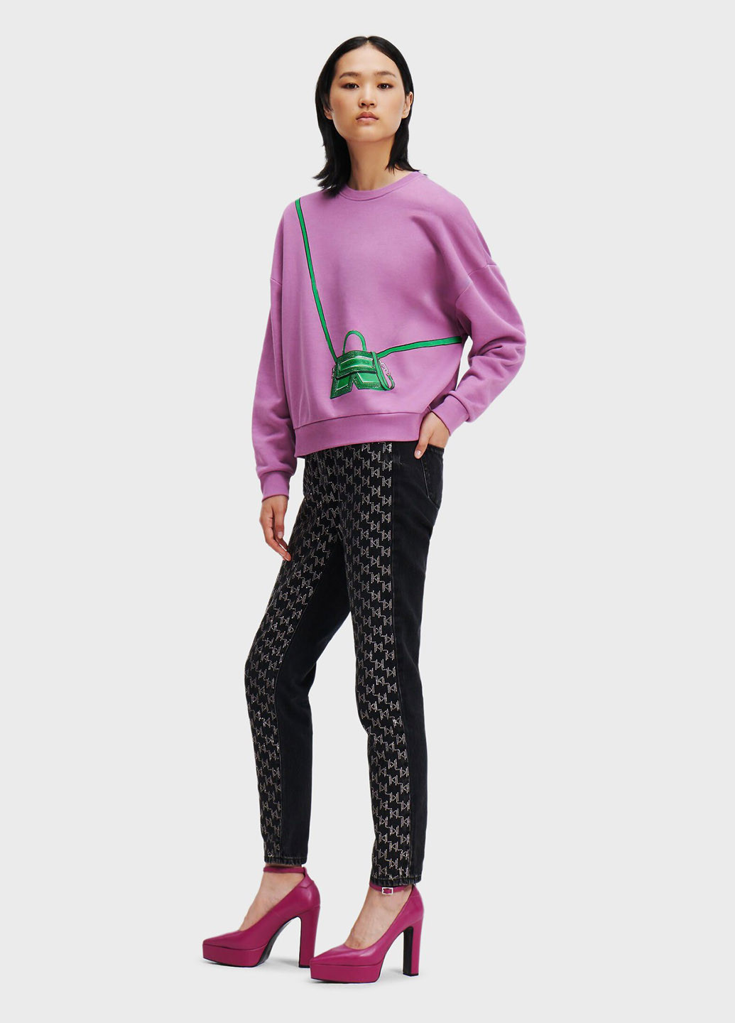 Бузковий світшот Karl Lagerfeld малюнок без декору (347295620)