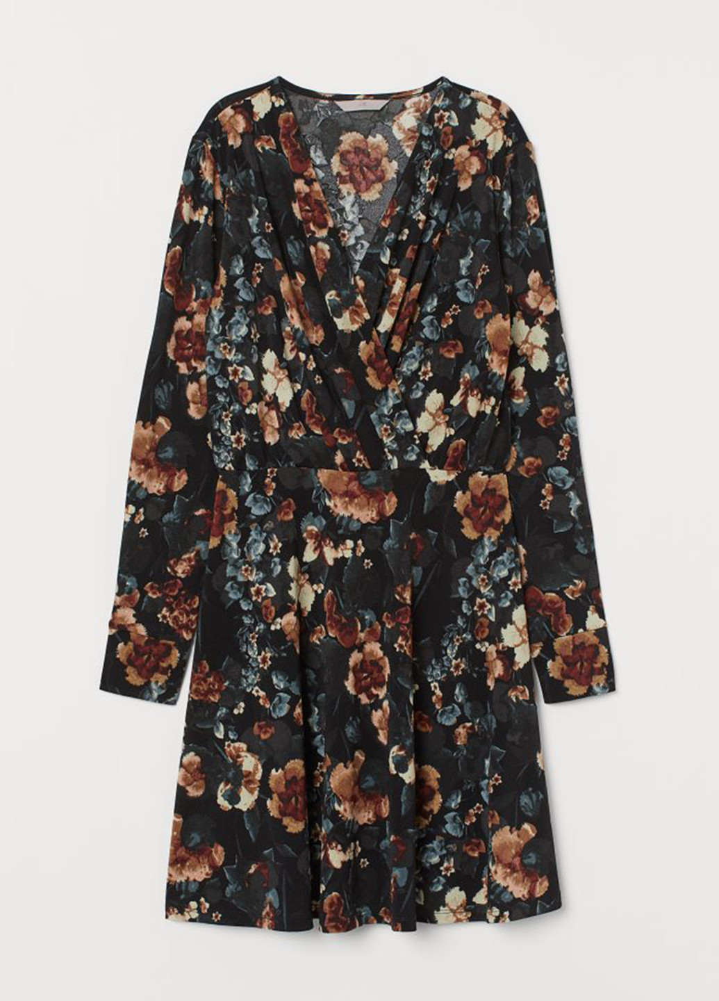 Черное кэжуал платье клеш, на запах H&M с цветочным принтом