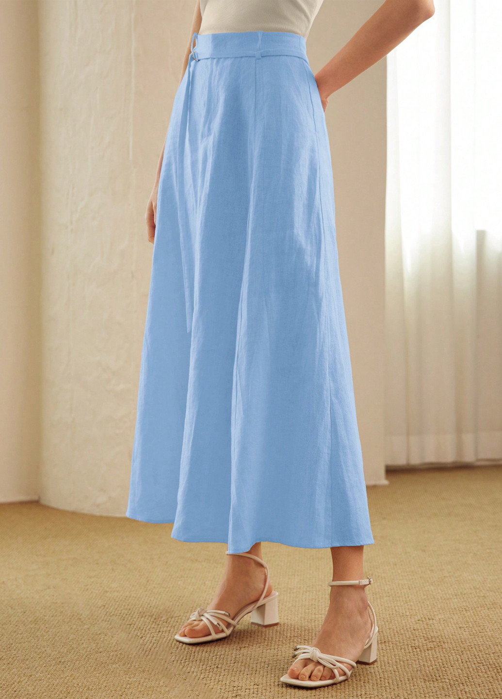 Светло-голубая кэжуал однотонная юбка SHEIN а-силуэта (трапеция)