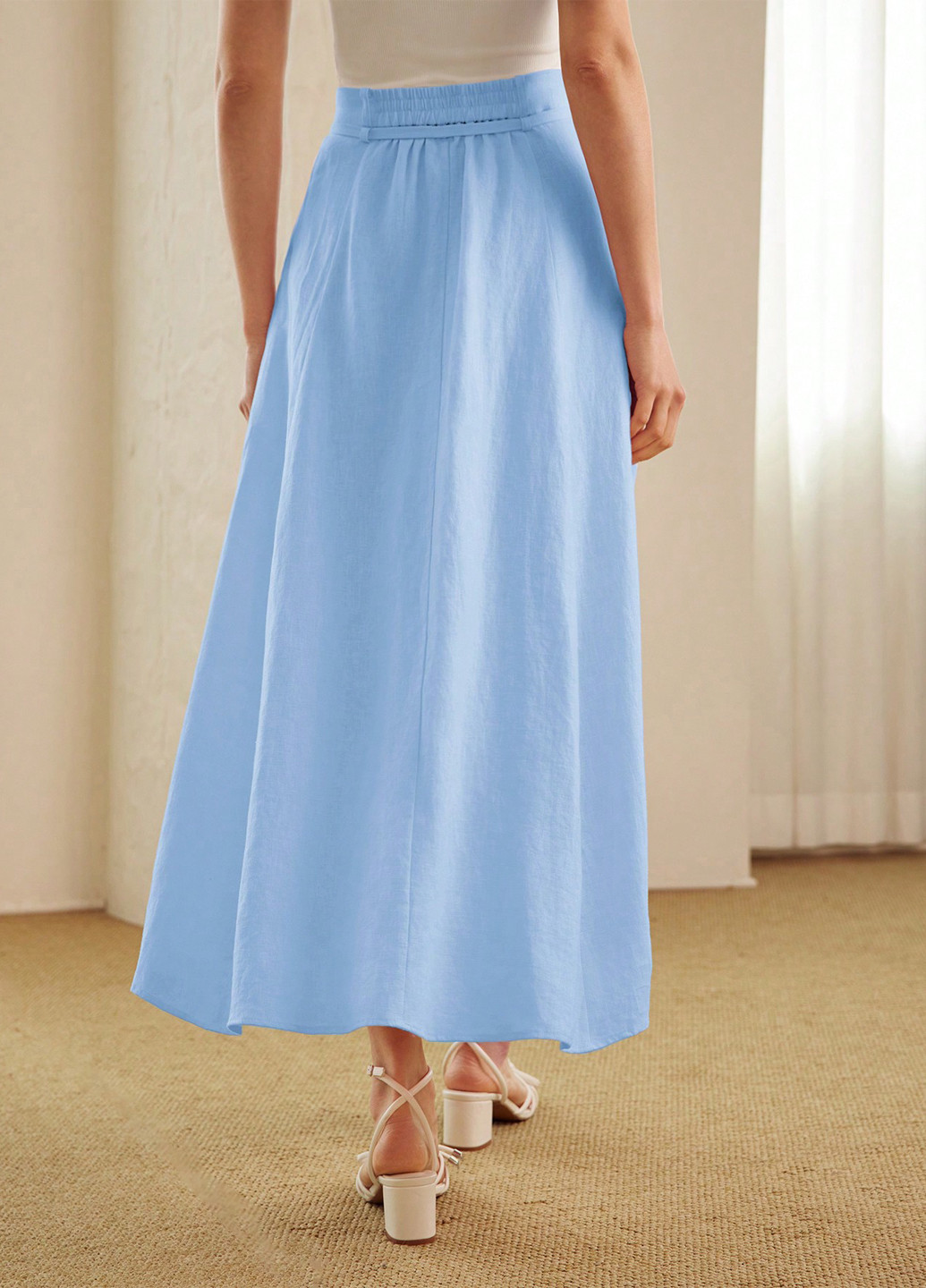 Светло-голубая кэжуал однотонная юбка SHEIN а-силуэта (трапеция)