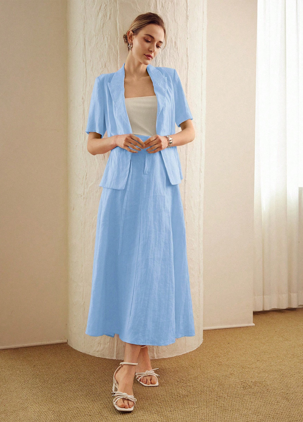 Светло-голубая кэжуал однотонная юбка SHEIN а-силуэта (трапеция)