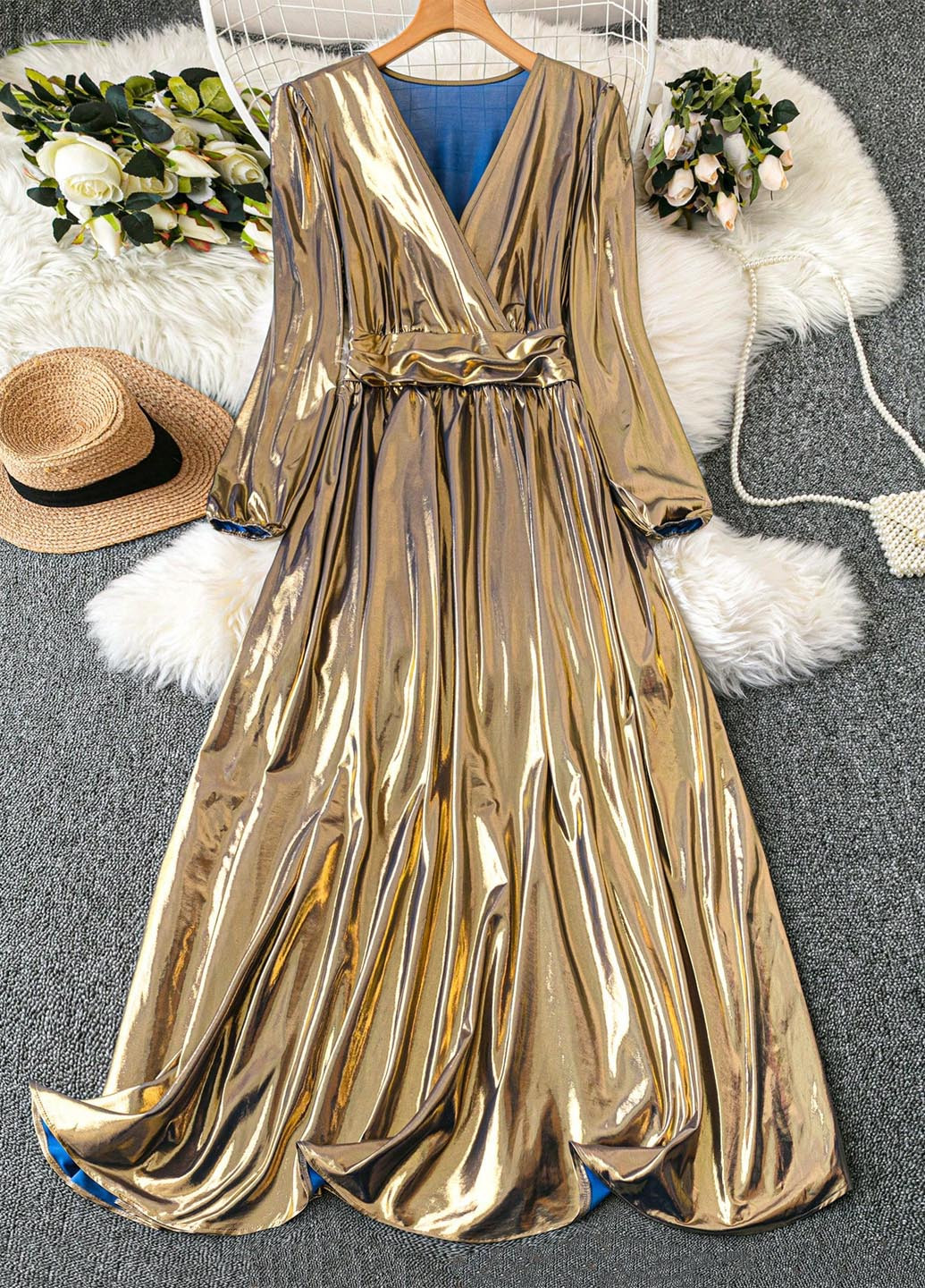 Золотий вечірня сукня на запах SHEIN однотонна