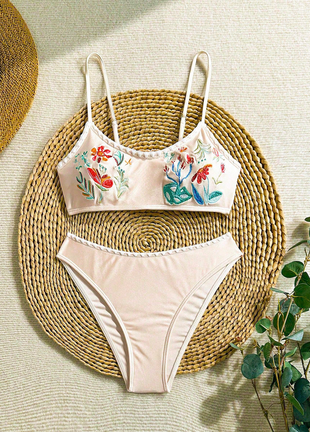 Кремовый демисезонный купальник (лиф, трусики) топ, раздельный SHEIN