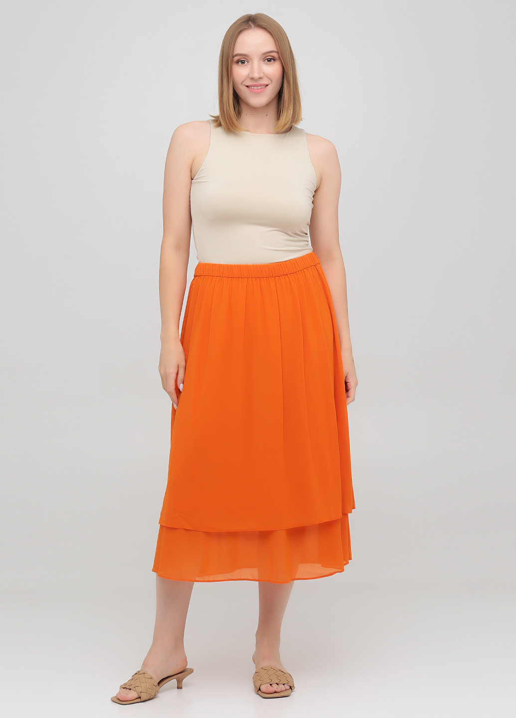 Оранжевая кэжуал однотонная юбка Monki клешированная