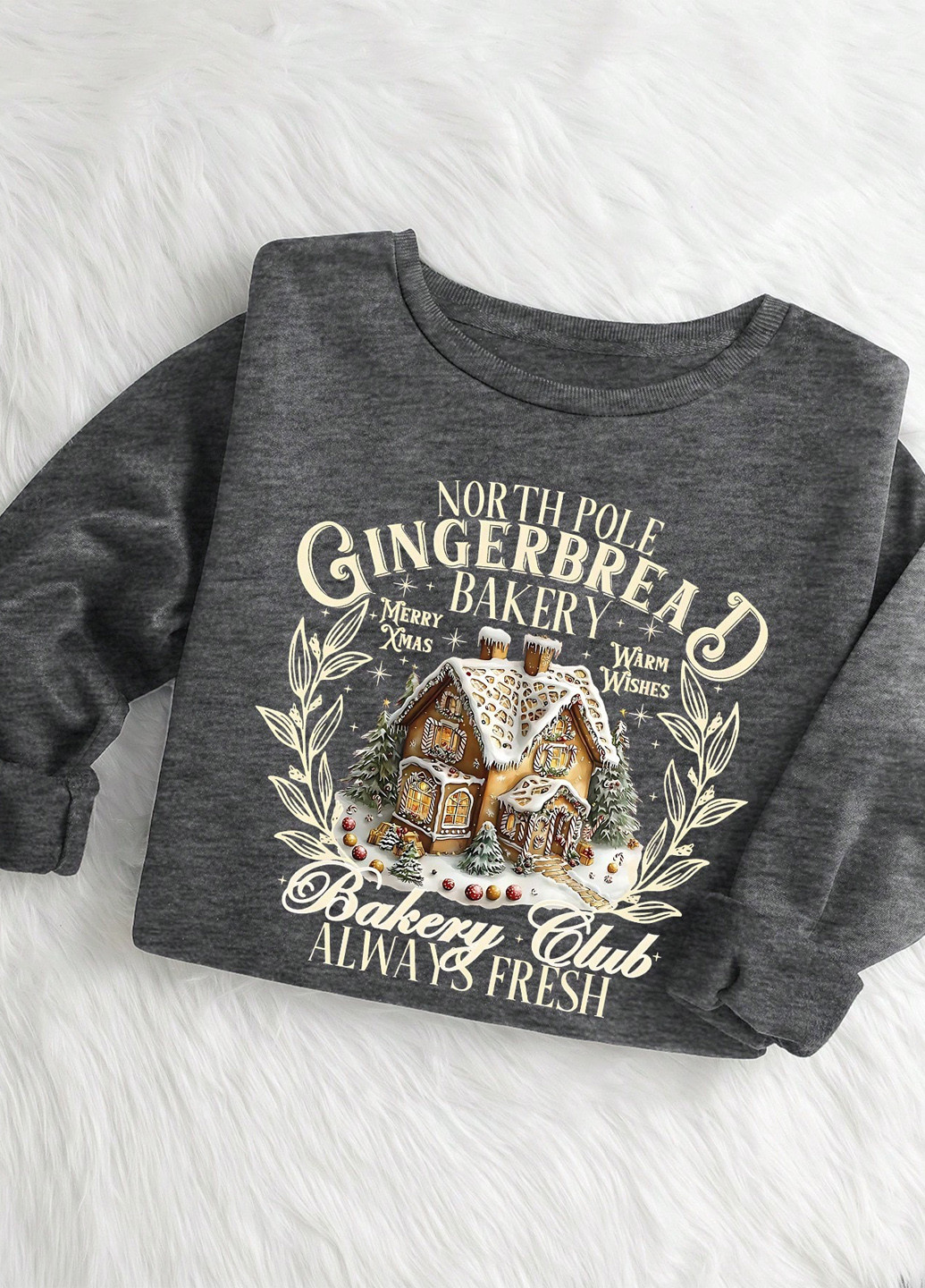 Сірий світшот SHEIN новорічний без декору (353307818)